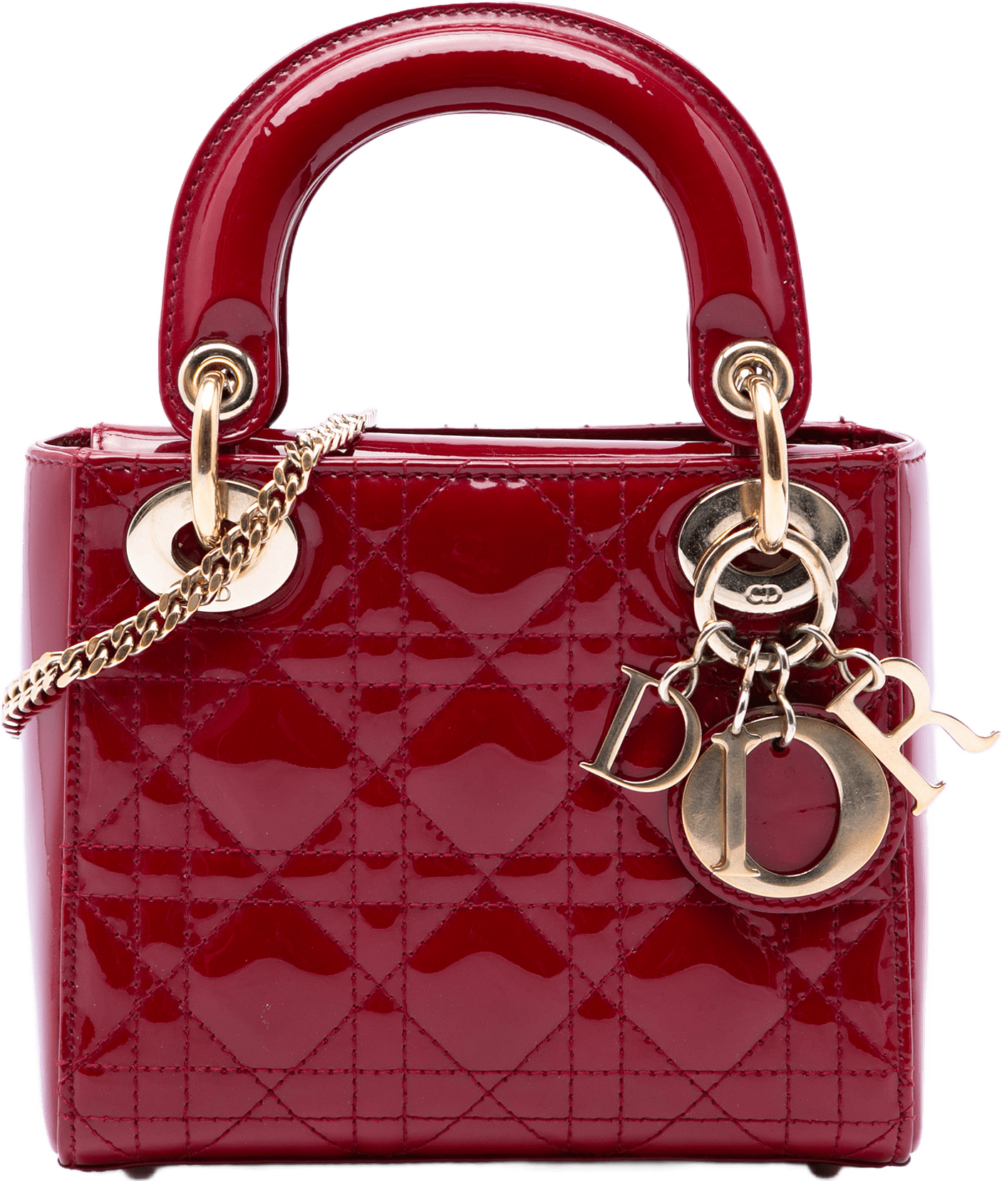 Dior Mini Patent Cannage Lady Dior, från Luxclusif, i färgen röd.