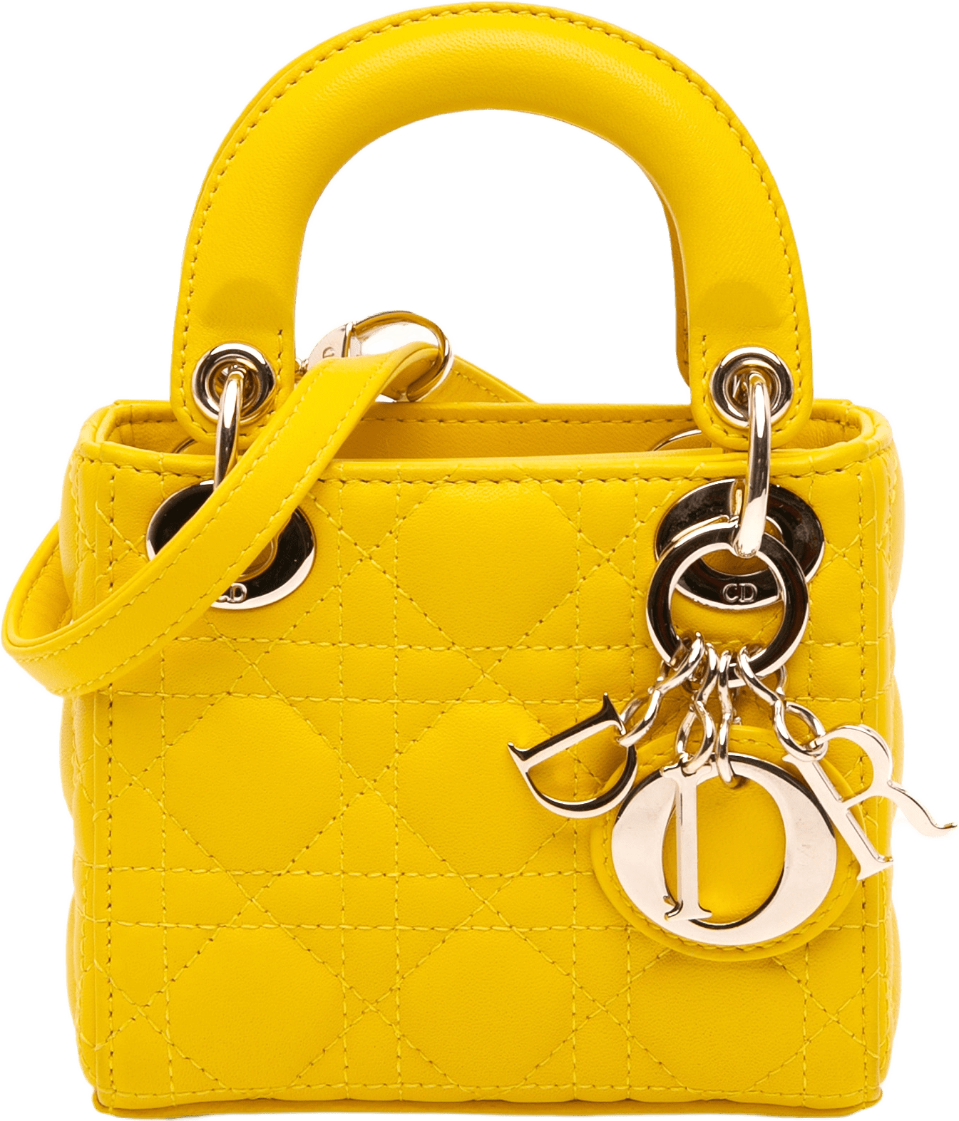 Dior Micro Lambskin Cannage Lady Dior, från Luxclusif, i färgen yellow.