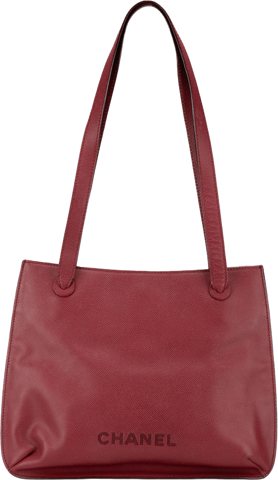 Chanel Caviar Logo Tote, från Luxclusif, i färgen burgundy.