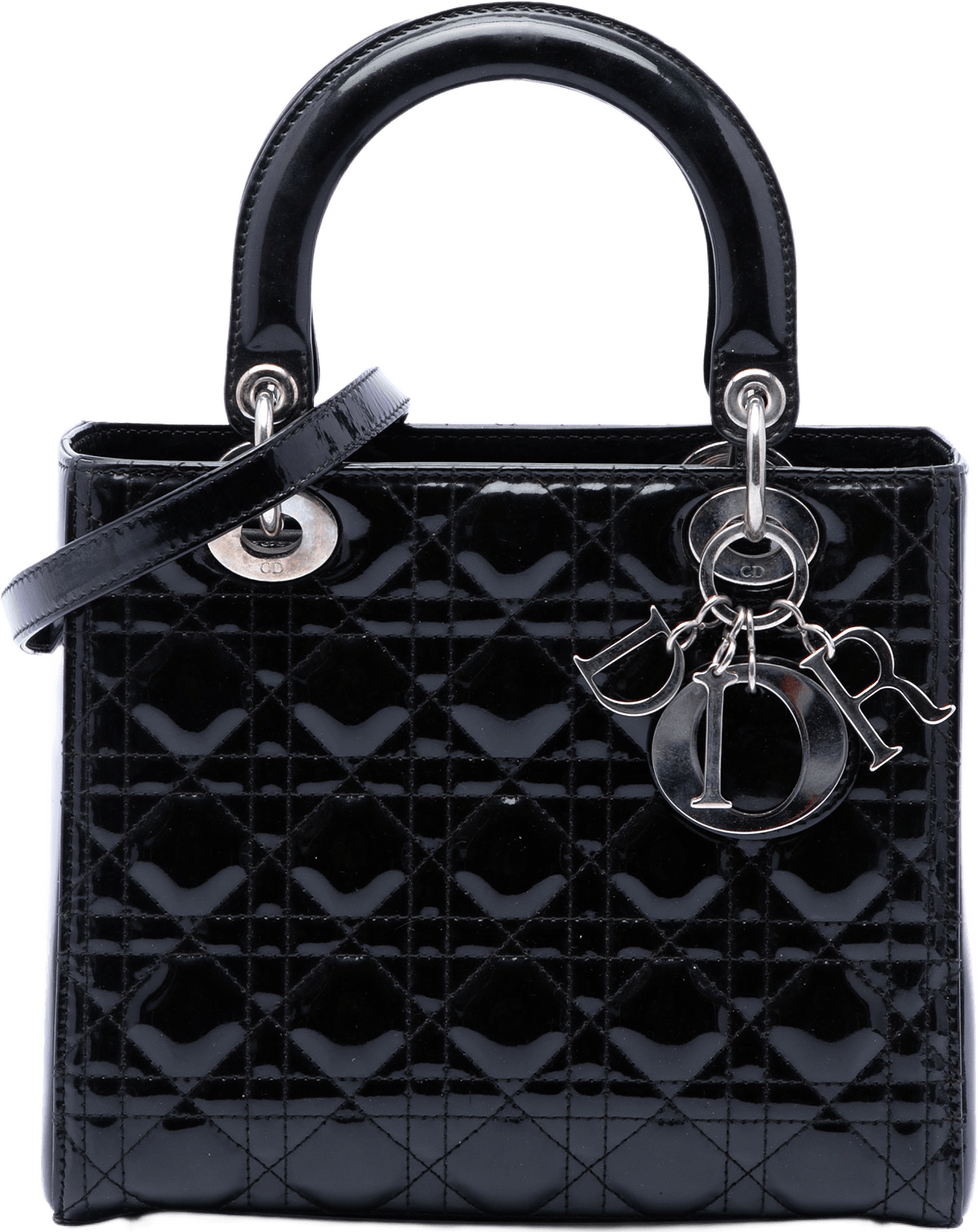 Dior Medium Patent Cannage Lady Dior, från Luxclusif, i färgen black.