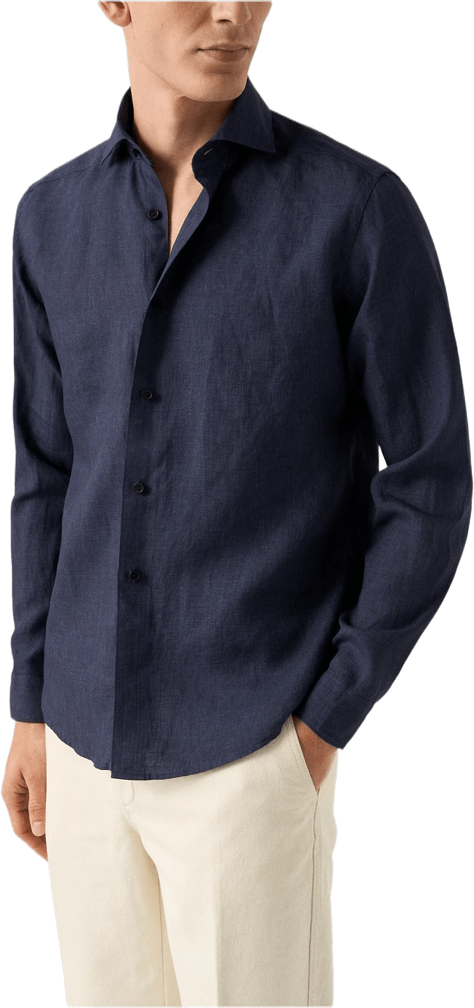 Enfärgad Linneskjorta Casual Fit, från Eton, i färgen navy blue.