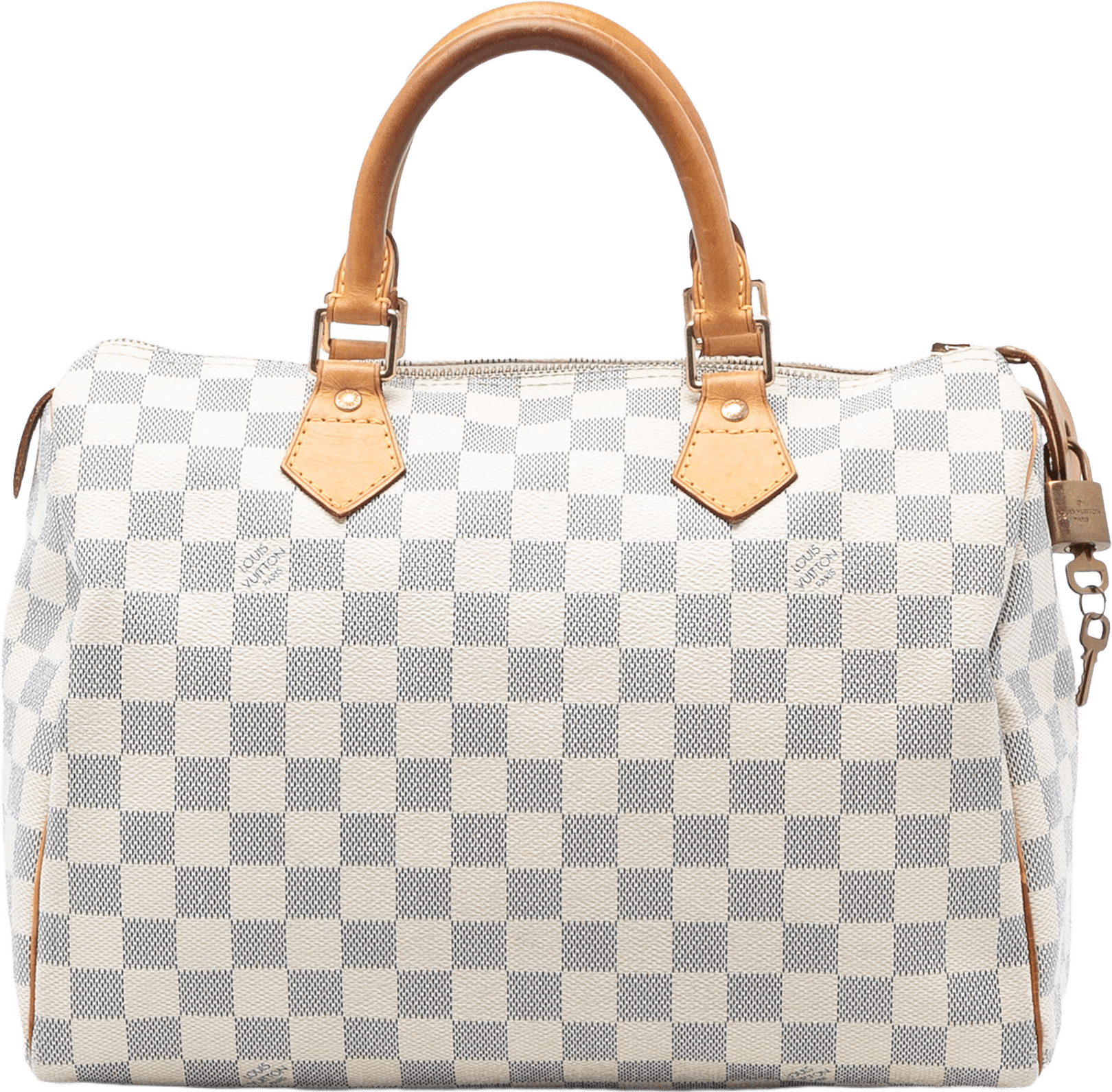 Louis Vuitton Damier Azur Speedy 30, från Luxclusif, i färgen white.