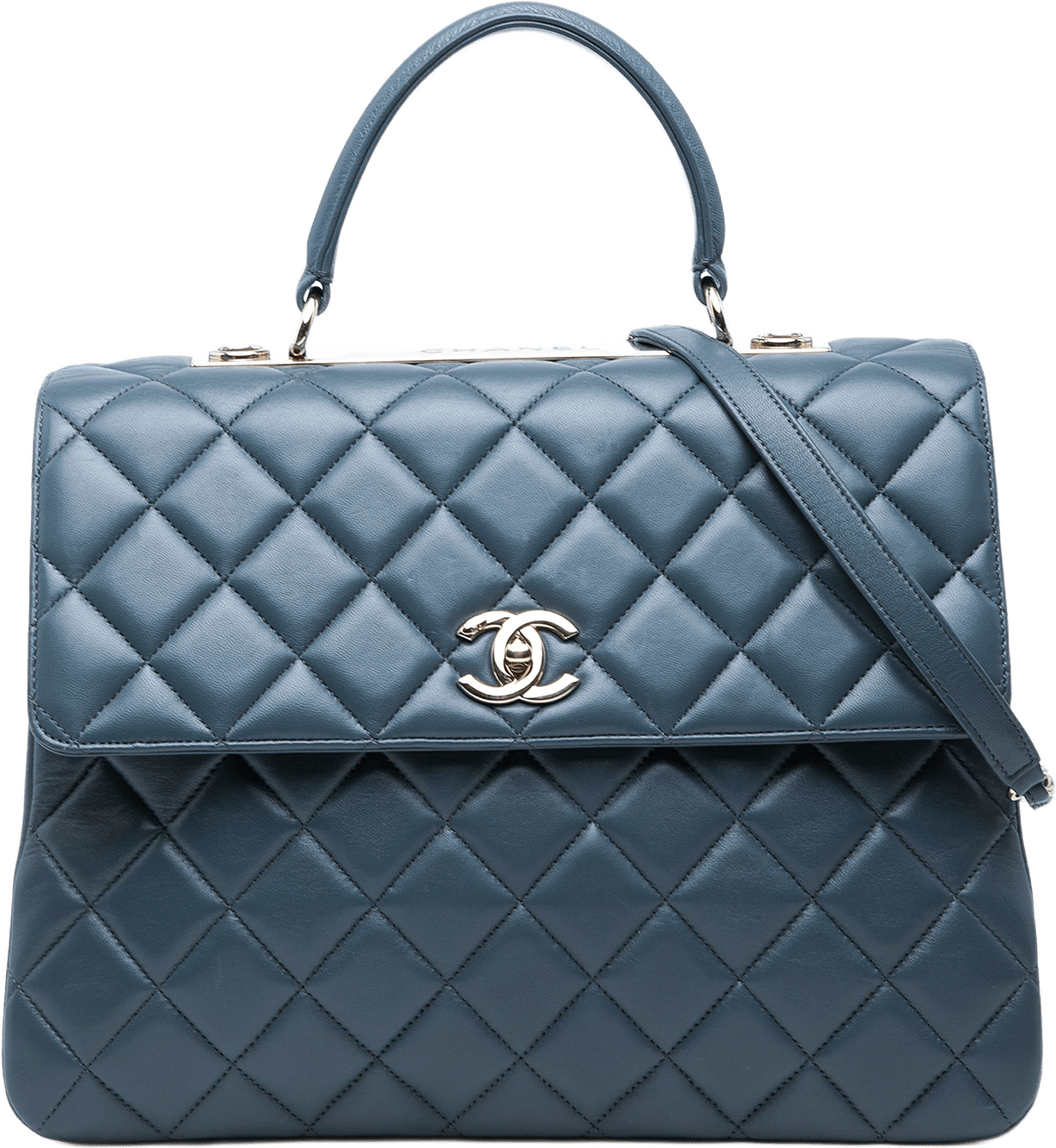 Chanel Large Lambskin Trendy Cc Top Handle Flap, från Luxclusif, i färgen blå.