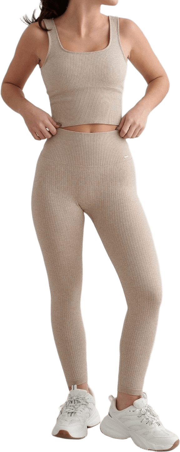 Ribbed Seamless Petite Tights, från aim'n, i färgen beige melange.