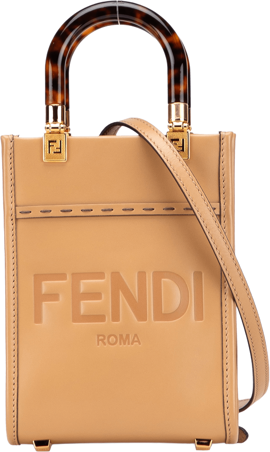 Fendi Mini Leather Sunshine Shopper Tote, från Luxclusif, i färgen camel.