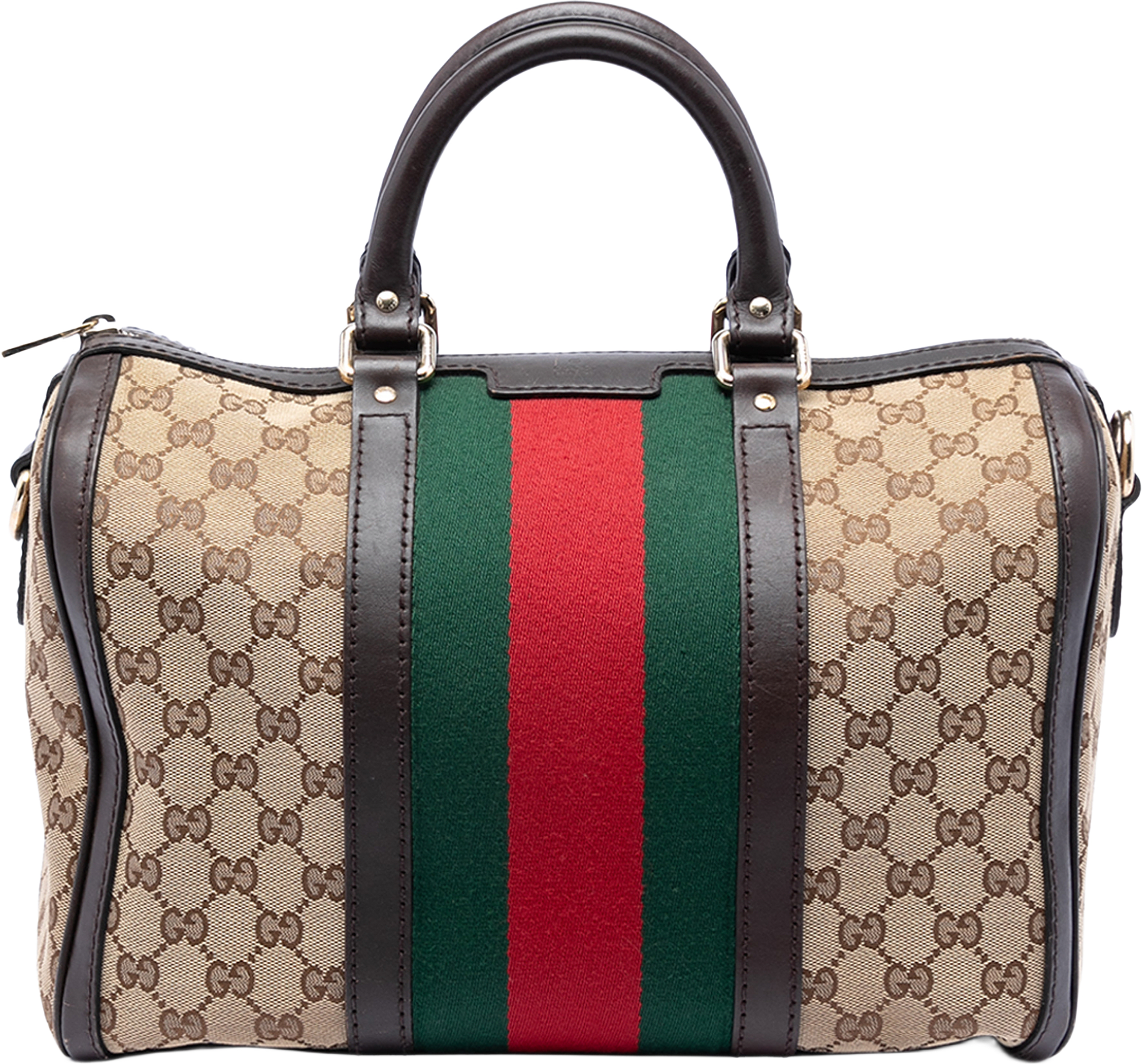 Gucci Medium Gg Canvas Web Joy Boston Bag, från Luxclusif, i färgen beige.
