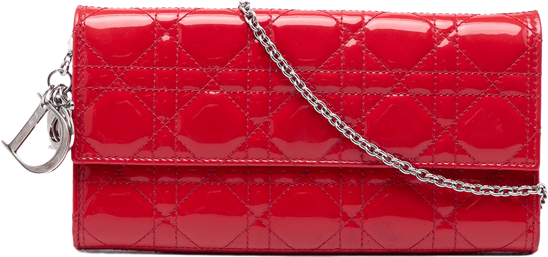 Dior Patent Cannage Lady Dior Wallet On Chain, från Luxclusif, i färgen dark pink.