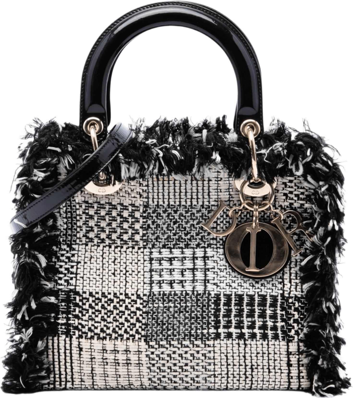 Dior Medium Tweed Fringe Lady Dior, från Luxclusif, i färgen svart.