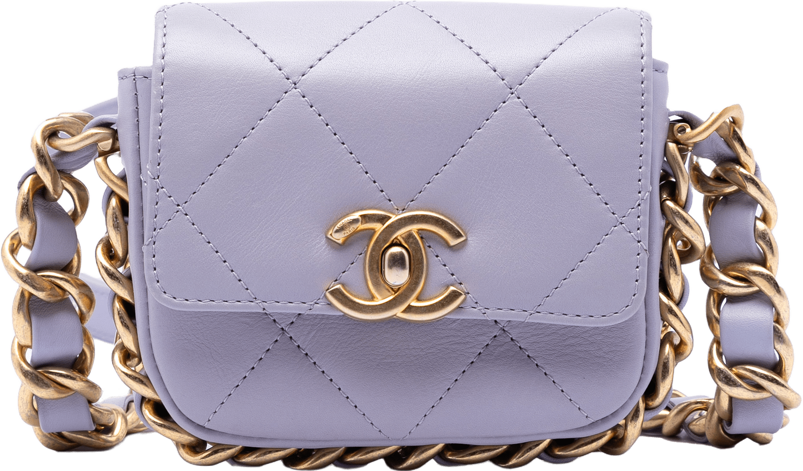 Chanel Mini Quilted Calfskin Framing Chain Flap, från Luxclusif, i färgen purple.