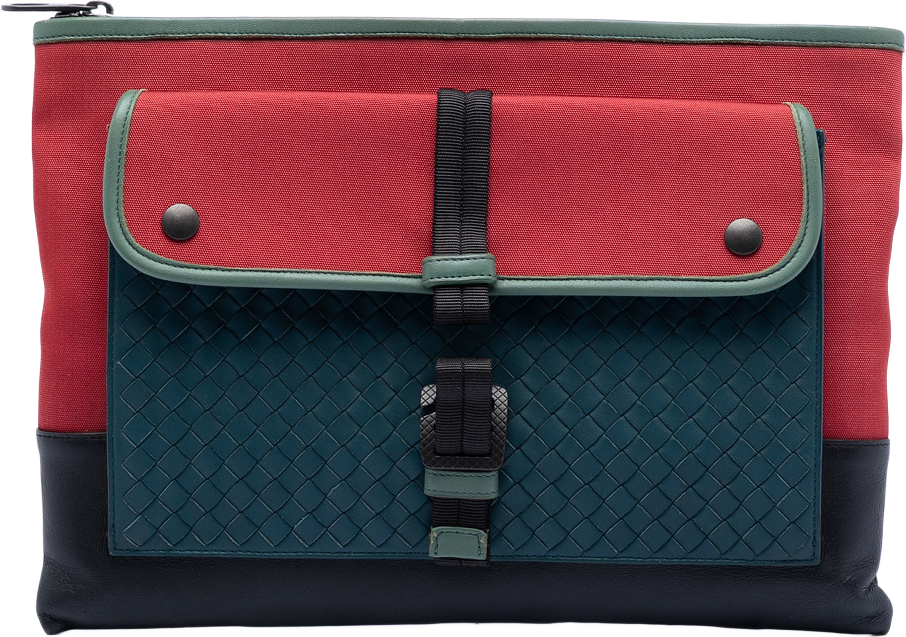 Bottega Veneta Canvas And Nappa Intrecciato Clutch, från Luxclusif, i färgen red.
