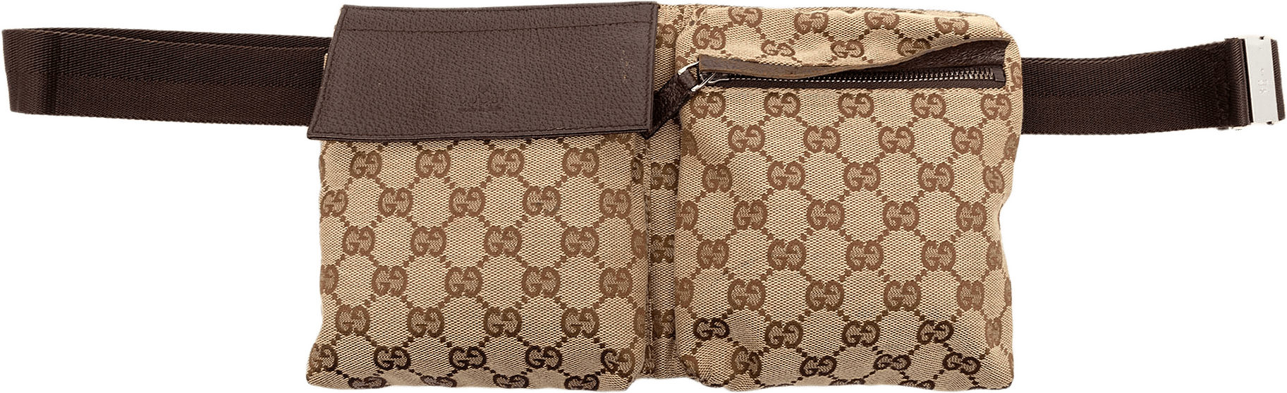 Gucci Gg Canvas Double Pocket Belt Bag, från Luxclusif, i färgen beige.