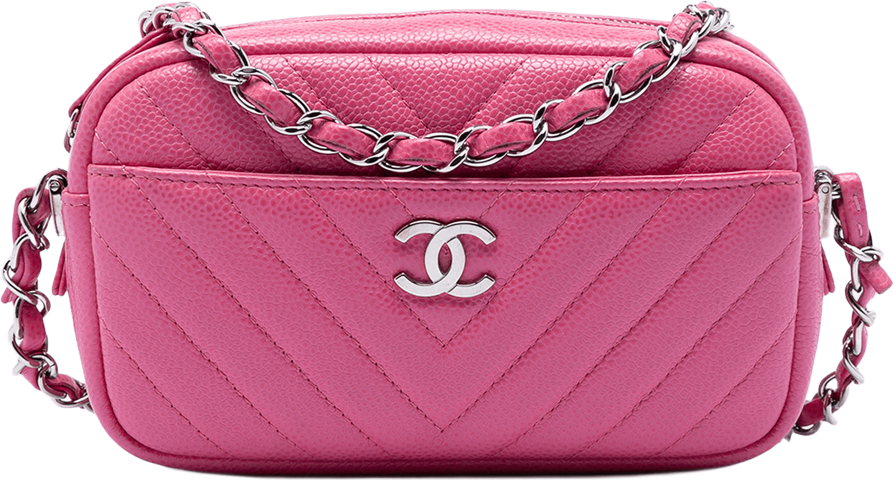 Chanel Cc Chevron Caviar Camera Bag, från Luxclusif, i färgen pink.