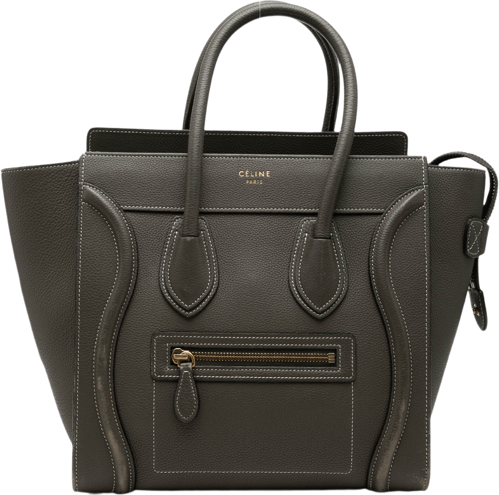Celine Micro Drummed Calfskin Luggage Tote, från Luxclusif, i färgen grå.