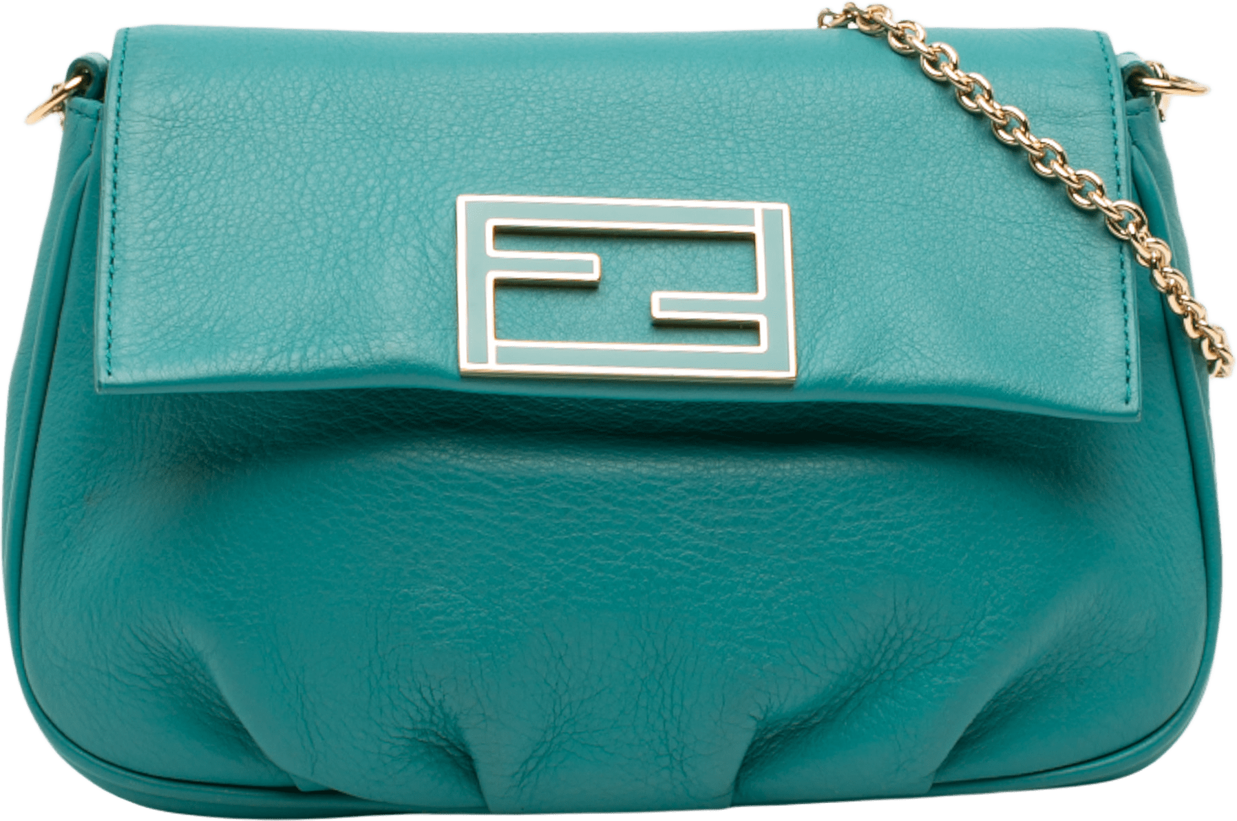 Fendi Leather Fendista Pochette Crossbody, från Luxclusif, i färgen turquoise.