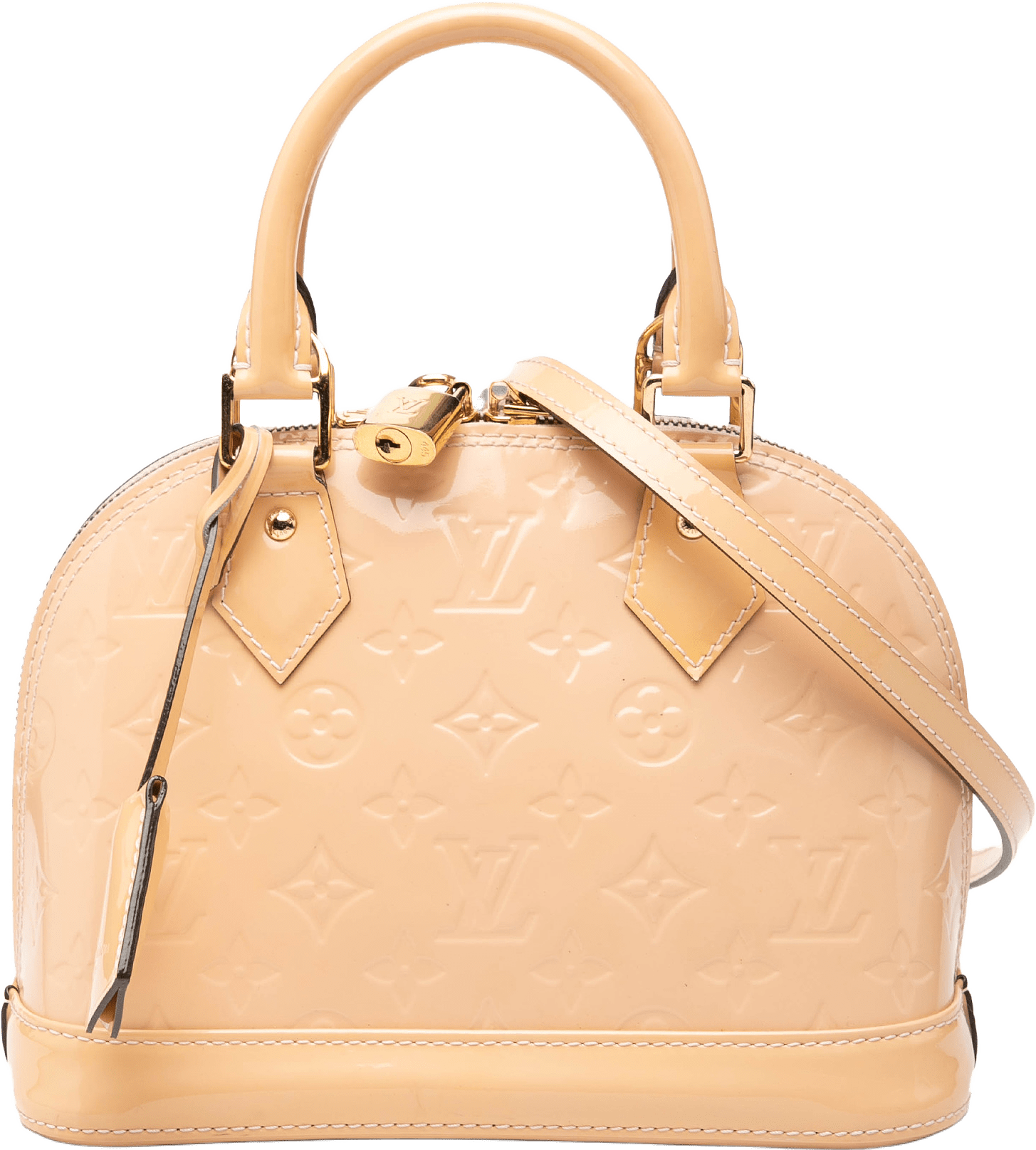 Louis Vuitton Monogram Vernis Alma Bb, från Luxclusif, i färgen light pink.