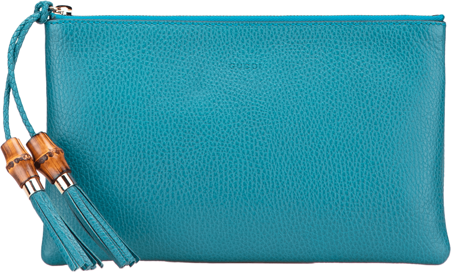 Gucci Calfskin Bamboo Clutch, från Luxclusif, i färgen blue.