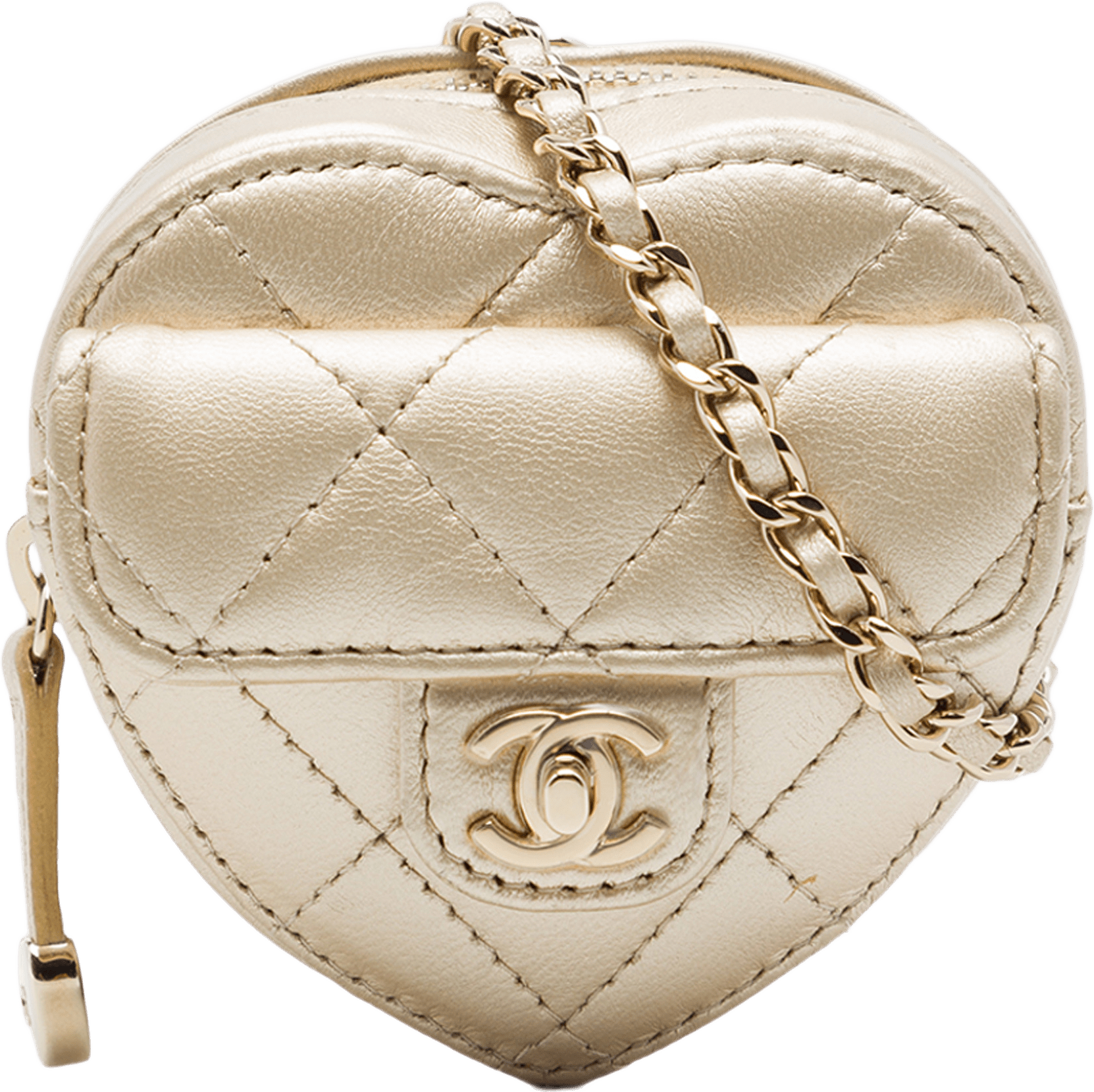 Chanel Mini Quilted Metallic Lambskin Cc In Love Heart Bag, från Luxclusif, i färgen guld.