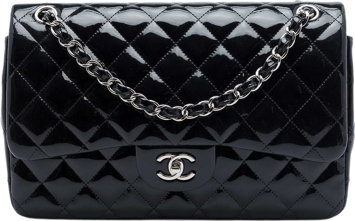 Chanel Jumbo Classic Patent Double Flap, från Luxclusif, i färgen svart.