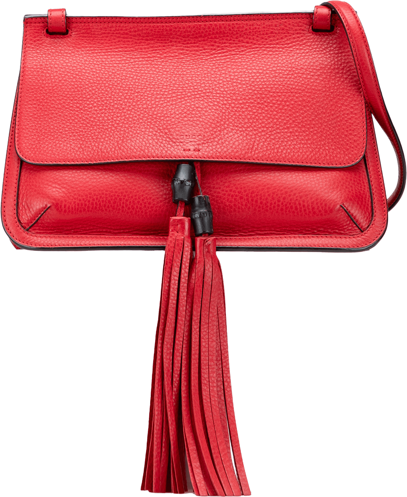Gucci Medium Leather Bamboo Daily Crossbody, från Luxclusif, i färgen red.