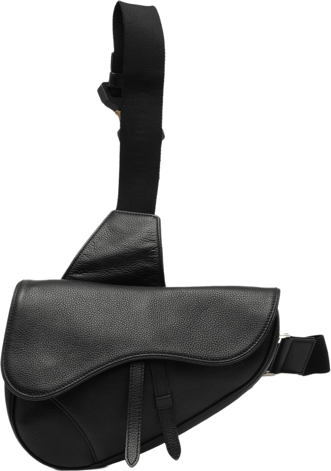 Dior Grained Calfskin Saddle Bag, från Luxclusif, i färgen svart.