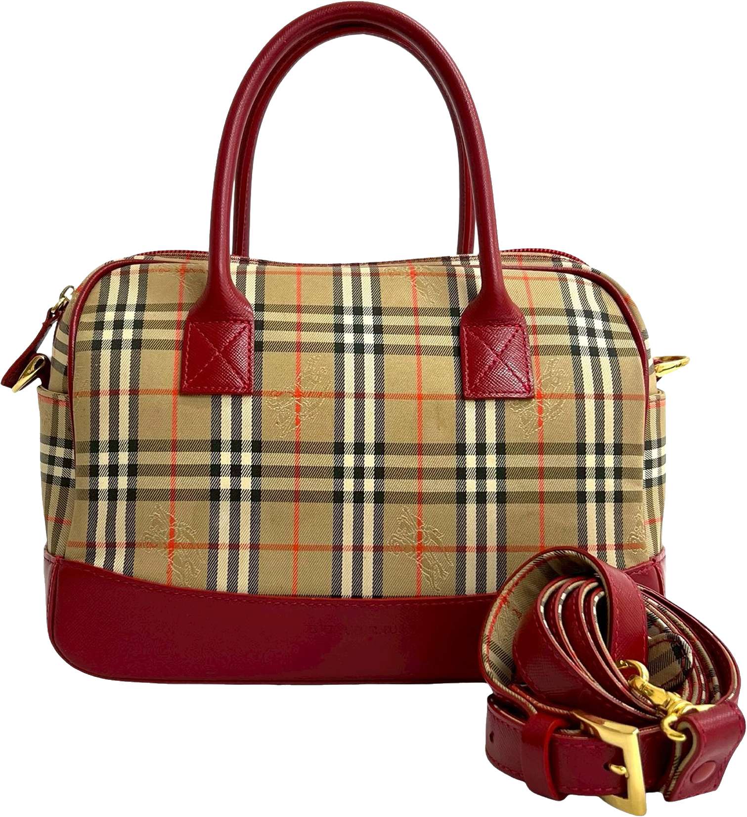 Burberry Haymarket Check Canvas Satchel, från Luxclusif, i färgen beige.