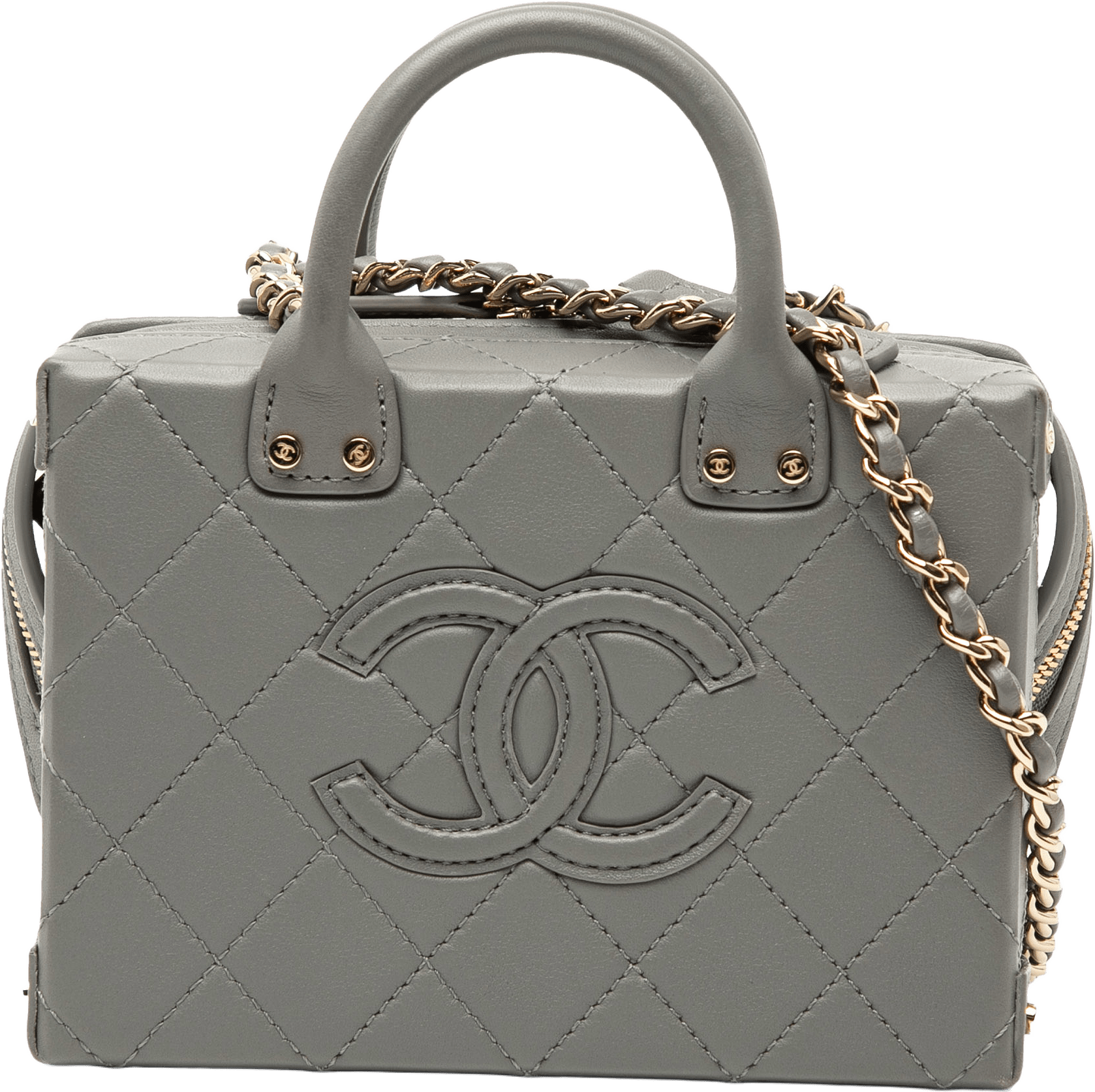 Chanel Small Cc Quilted Calfskin Top Handle Convertible Vanity Case, från Luxclusif, i färgen gray.