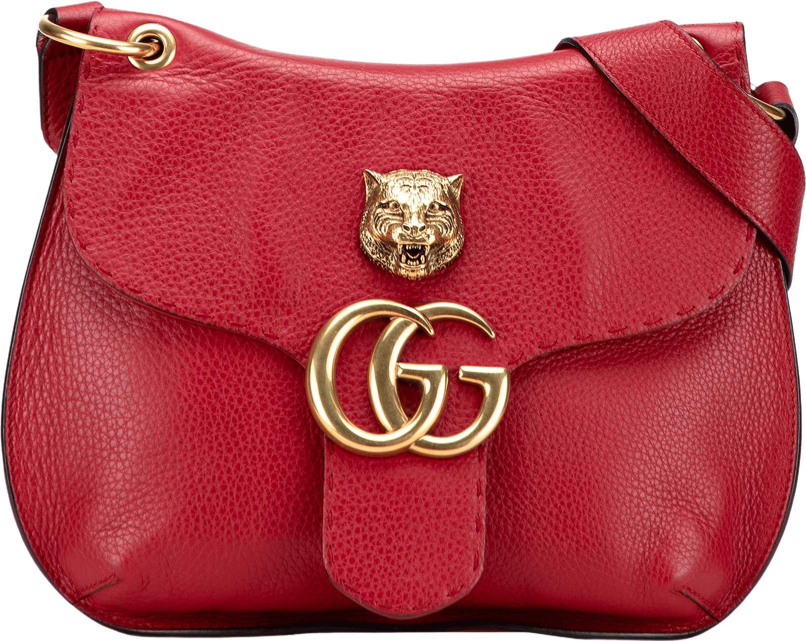 Gucci Gg Marmont Leather Animalier Crossbody, från Luxclusif, i färgen red.