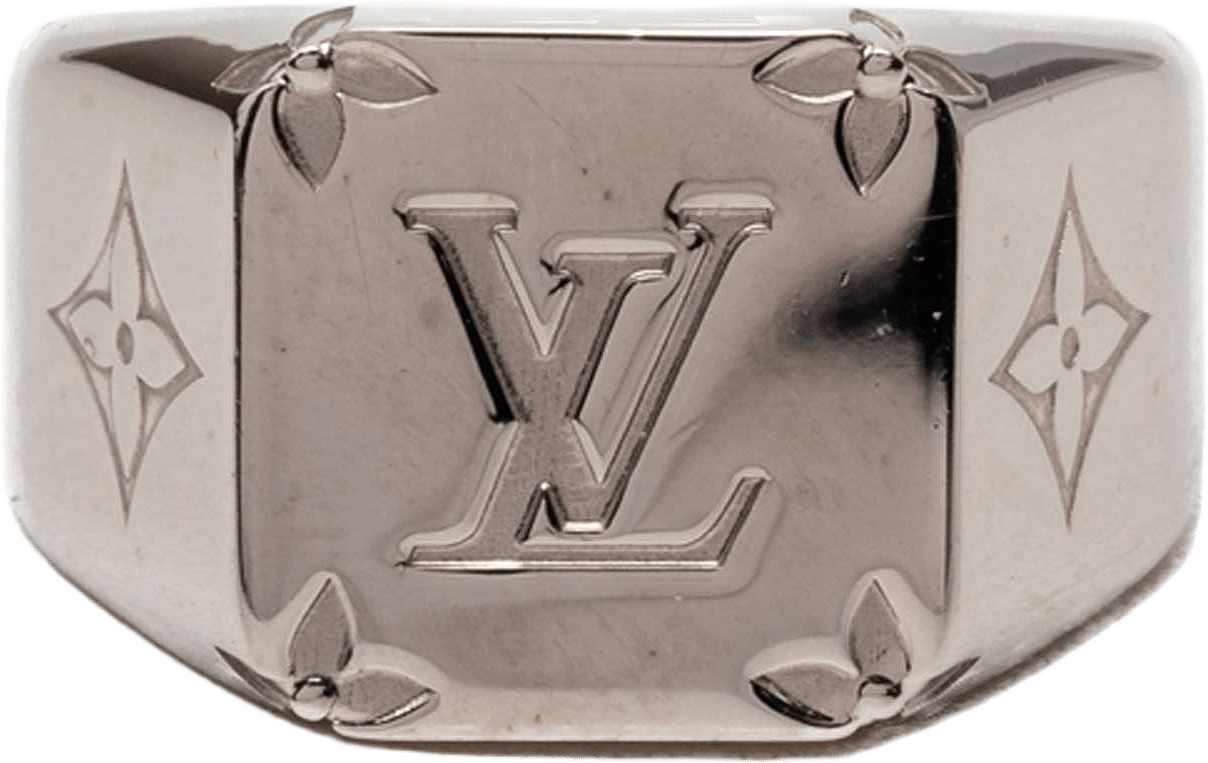 Louis Vuitton Brass Monogram Signet Ring M, från Luxclusif, i färgen silver.