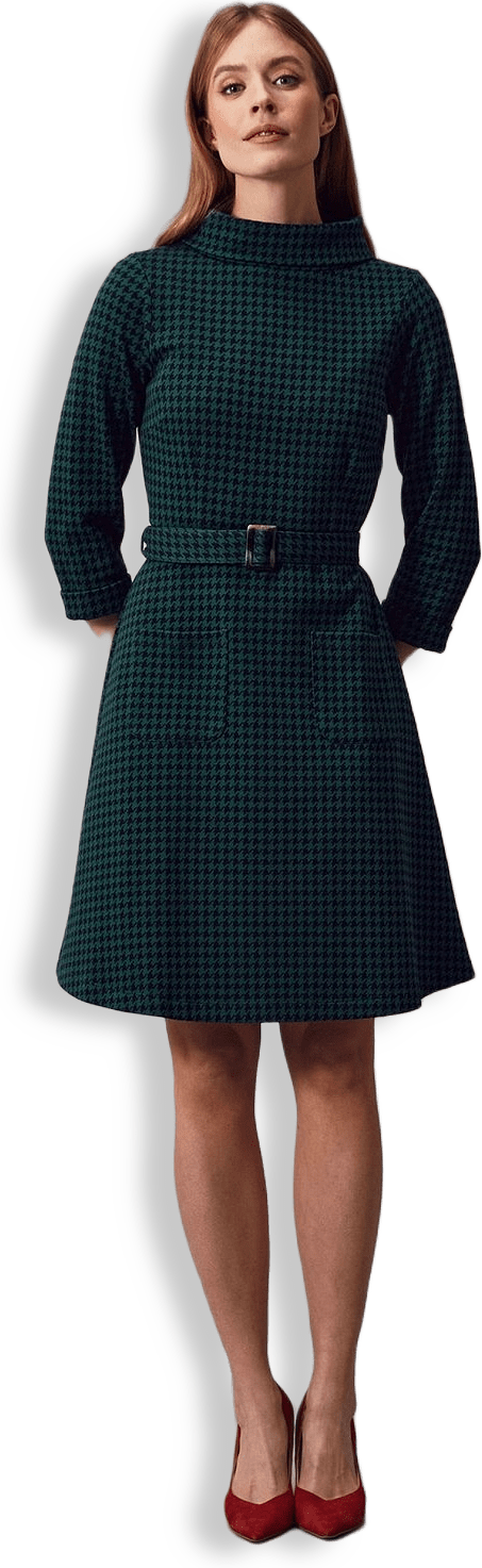 Kim Dogtooth Dress Dk Green