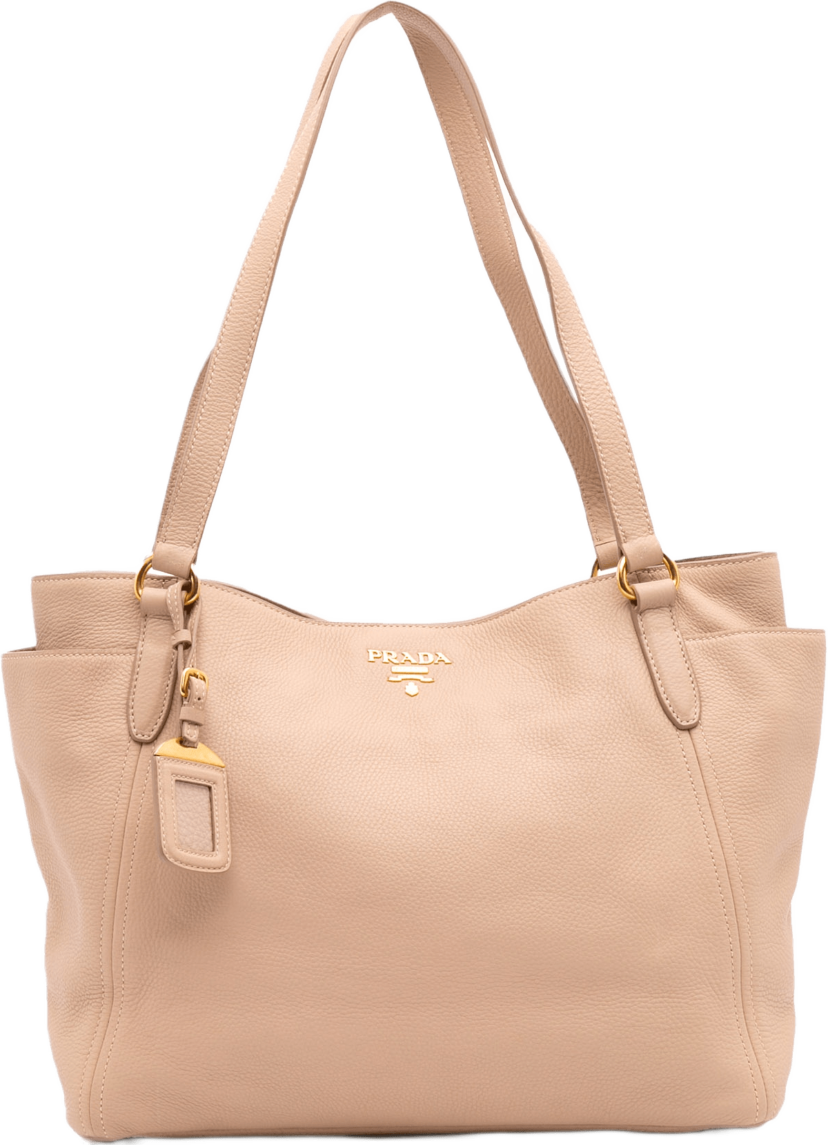 Prada Vitello Daino Double Pocket Tote, från Luxclusif, i färgen beige.