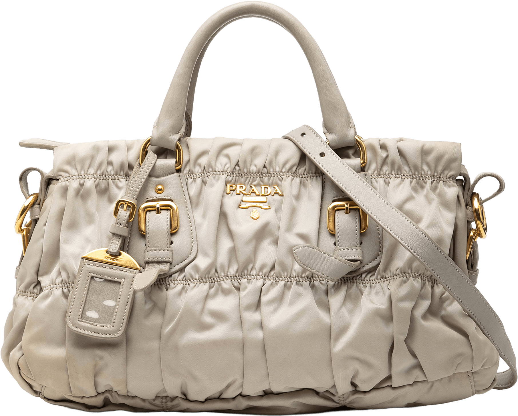 Prada Tessuto Gaufre Satchel, från Luxclusif, i färgen light gray.