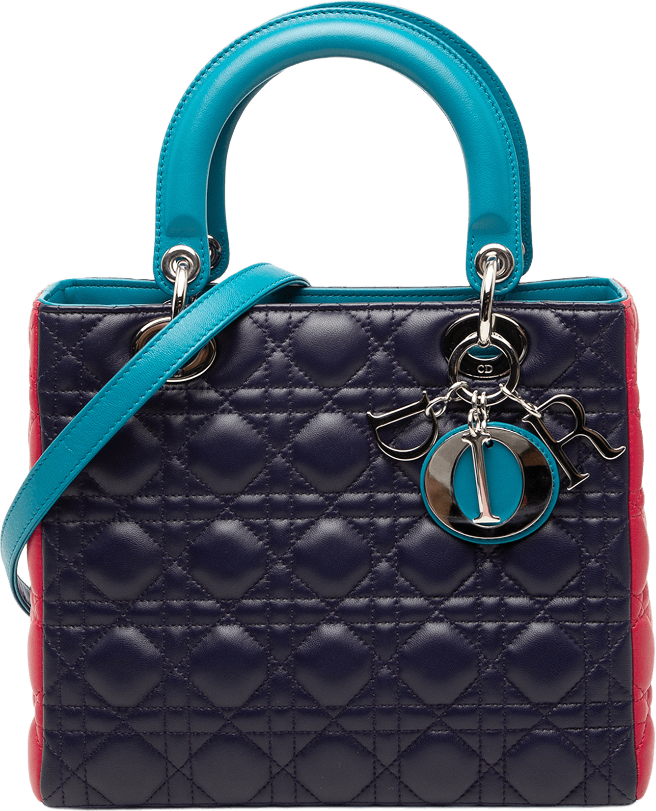Dior Medium Tricolor Lambskin Cannage Lady Dior, från Luxclusif, i färgen navy.