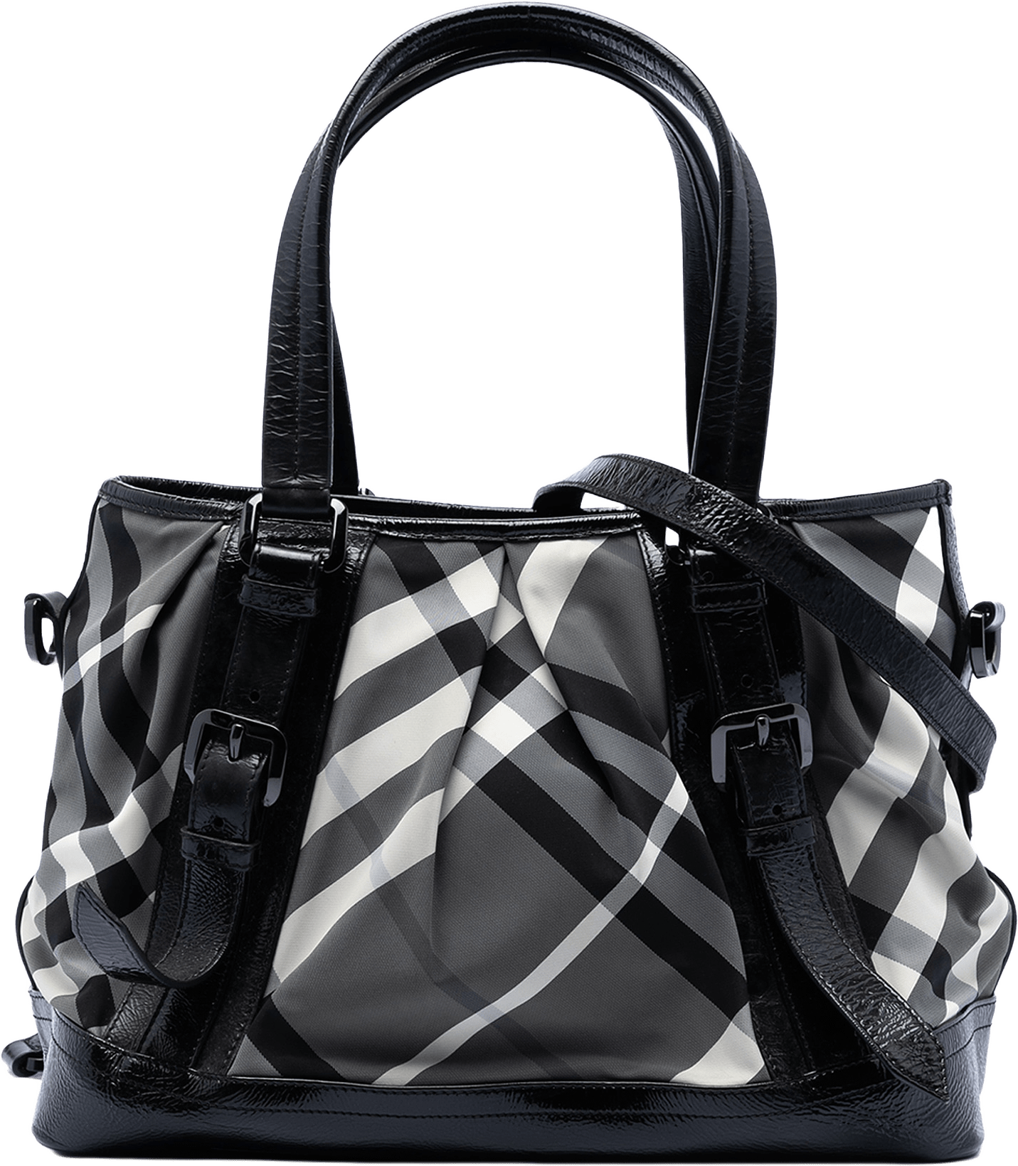 Burberry Beat Check Nylon Lowry Satchel, från Luxclusif, i färgen gray.