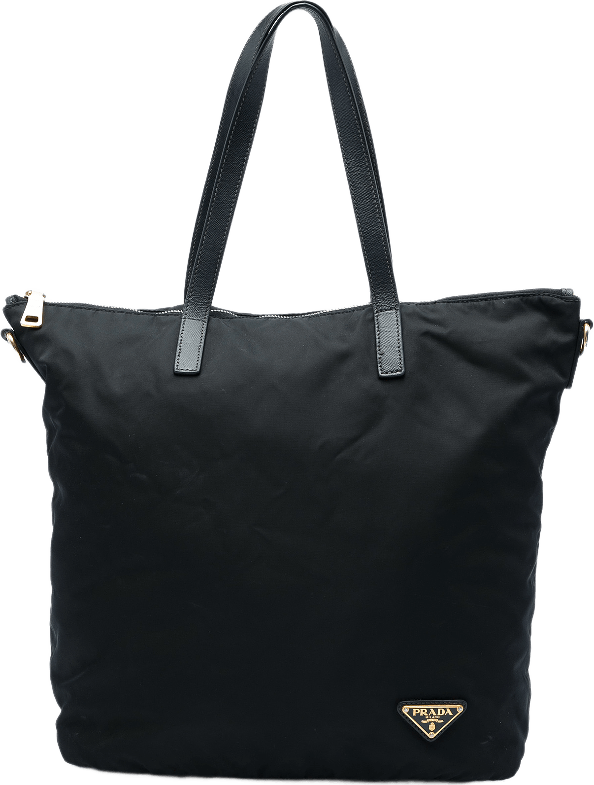 Prada Tessuto Zip Top Convertible Tote, från Luxclusif, i färgen svart.