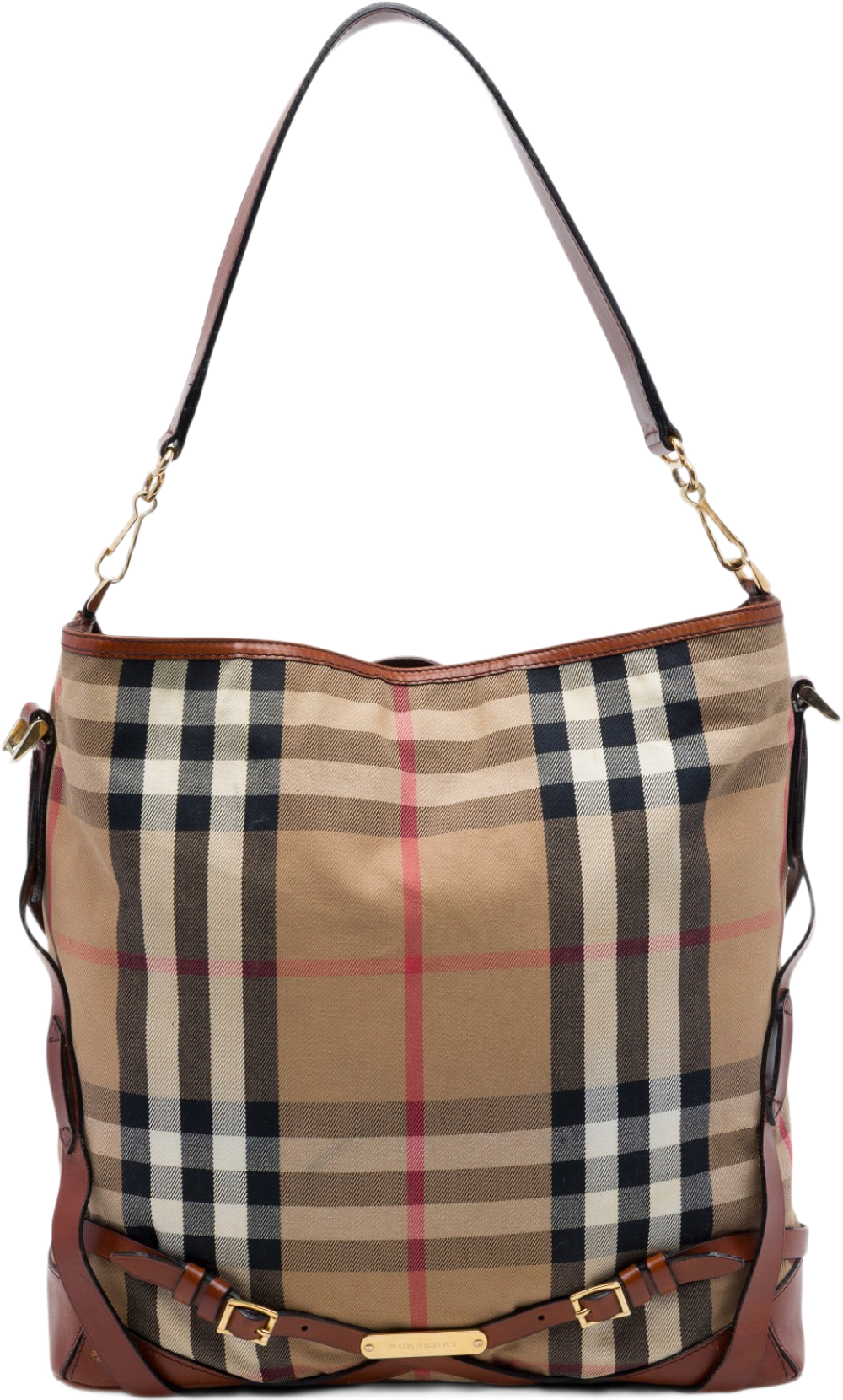 Burberry House Check Canvas Gosford Bridle Satchel, från Luxclusif, i färgen beige.