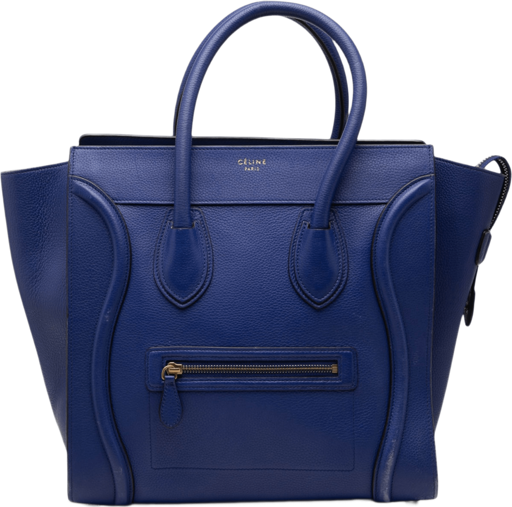 Celine Mini Calfskin Luggage Tote, från Luxclusif, i färgen blue.