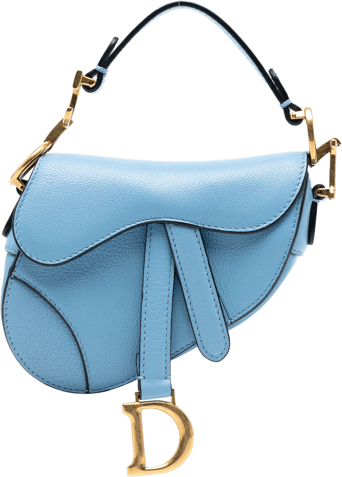 Dior Micro Goatskin Saddle Bag, från Luxclusif, i färgen light blue.
