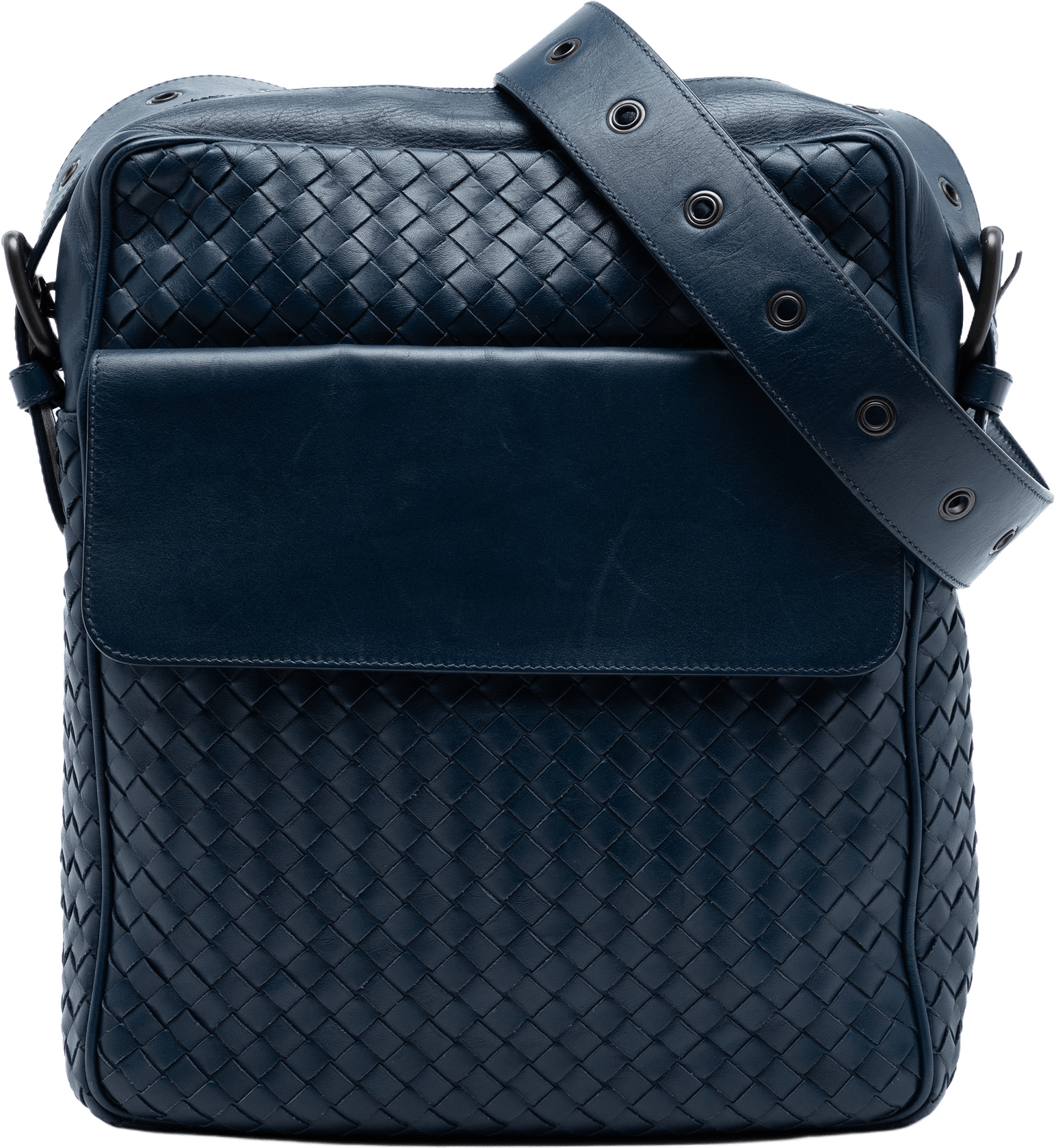 Bottega Veneta Nappa Intrecciato Front Pocket Crossbody, från Luxclusif, i färgen navy.