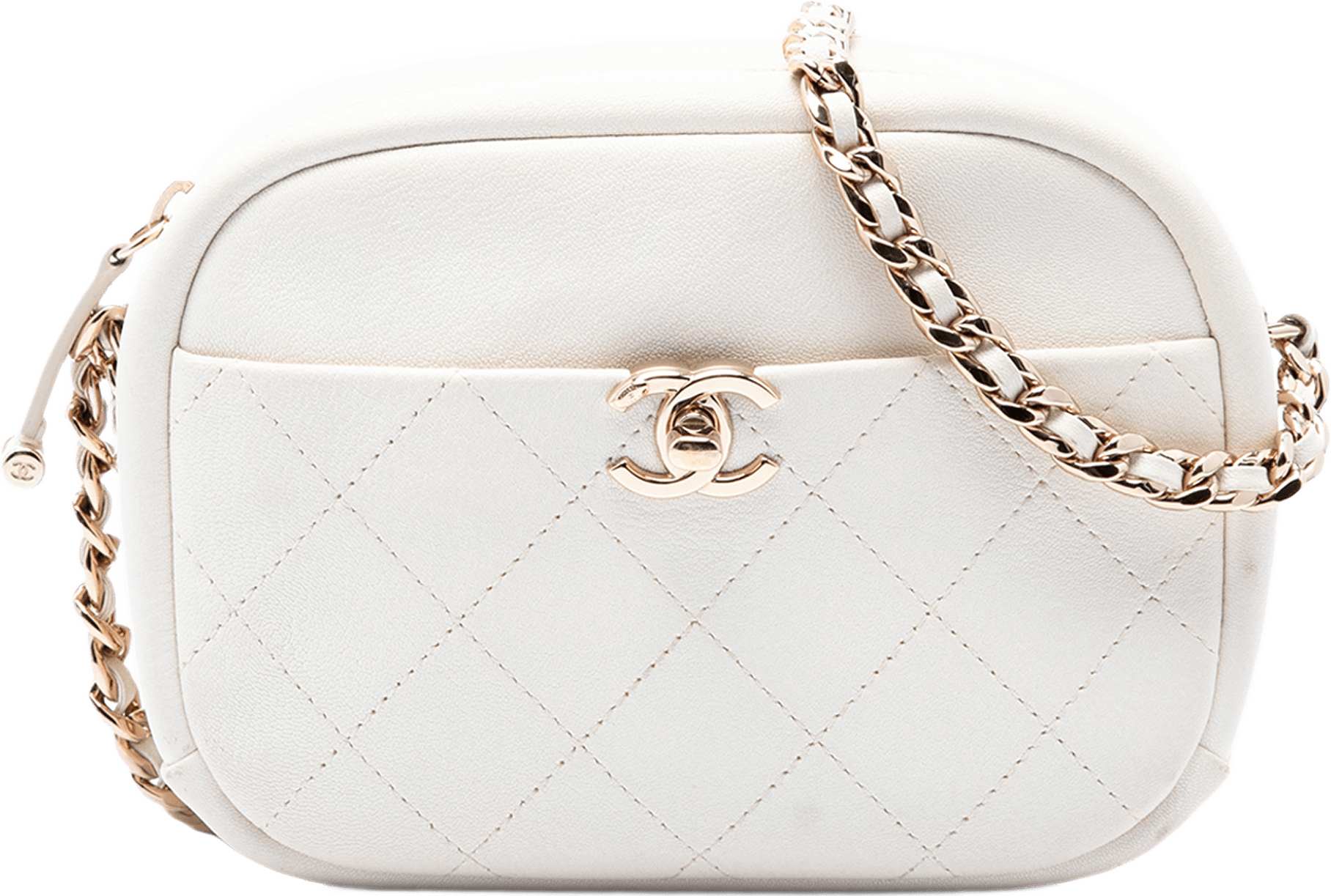 Chanel Small Quilted Goatskin Casual Trip Camera Bag, från Luxclusif, i färgen vit.