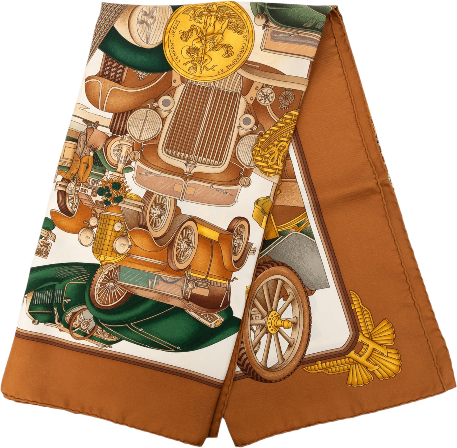 Hermès Automobile Silk Scarf 90, från Luxclusif, i färgen brown.
