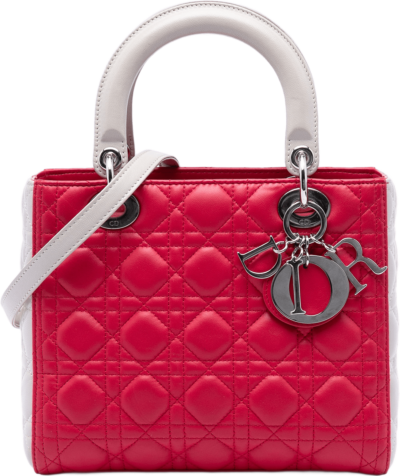Dior Medium Bicolor Lambskin Cannage Lady Dior, från Luxclusif, i färgen strawberry.