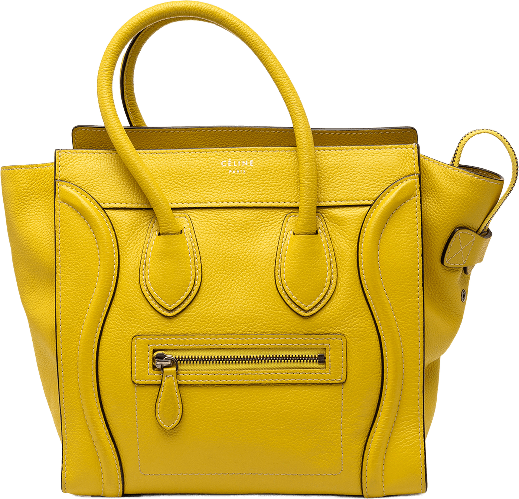 Celine Micro Drummed Calfskin Luggage Tote, från Luxclusif, i färgen yellow.