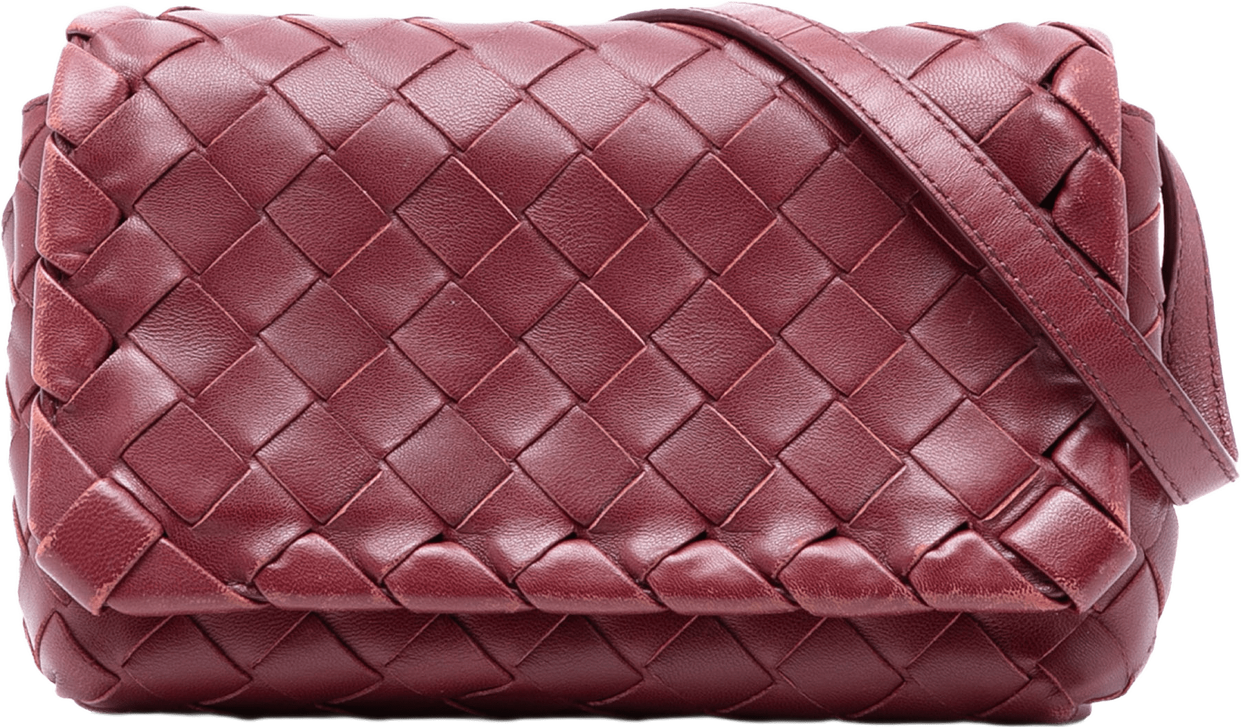 Bottega Veneta Mini Nappa Intrecciato Crossbody, från Luxclusif, i färgen burgundy.