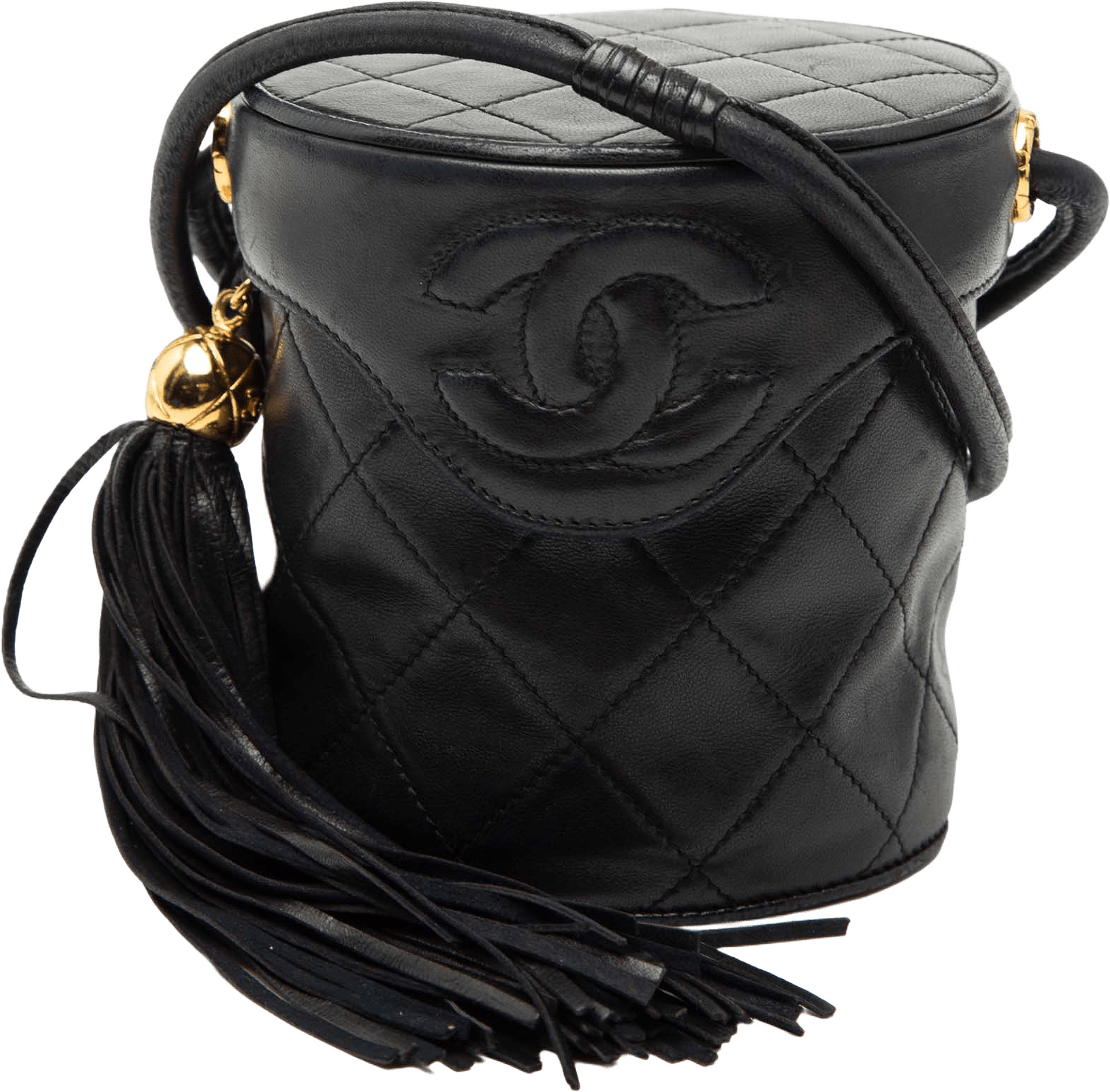 Chanel Mini Quilted Lambskin Canteen Tassel Vanity Case, från Luxclusif, i färgen black.