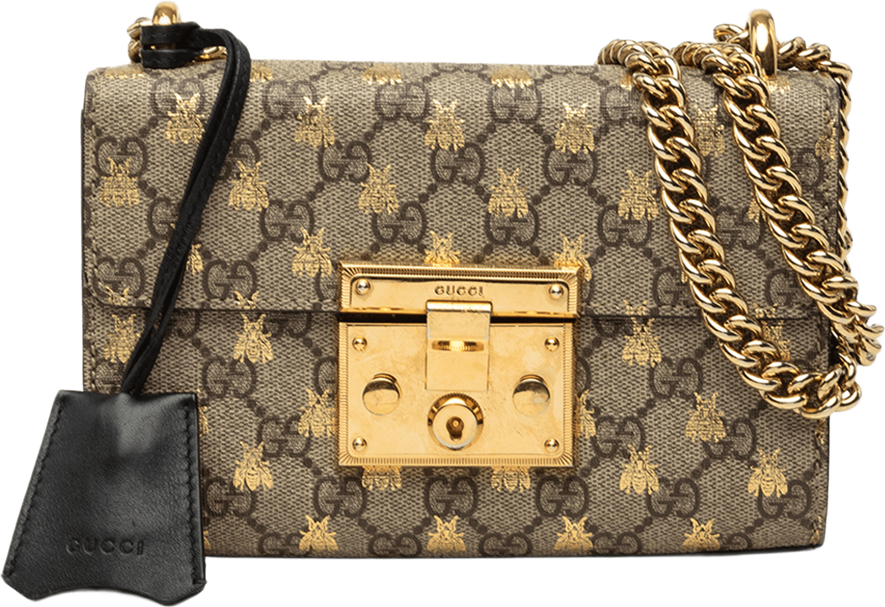 Gucci Small Gg Supreme Bee Padlock Crossbody, från Luxclusif, i färgen beige.