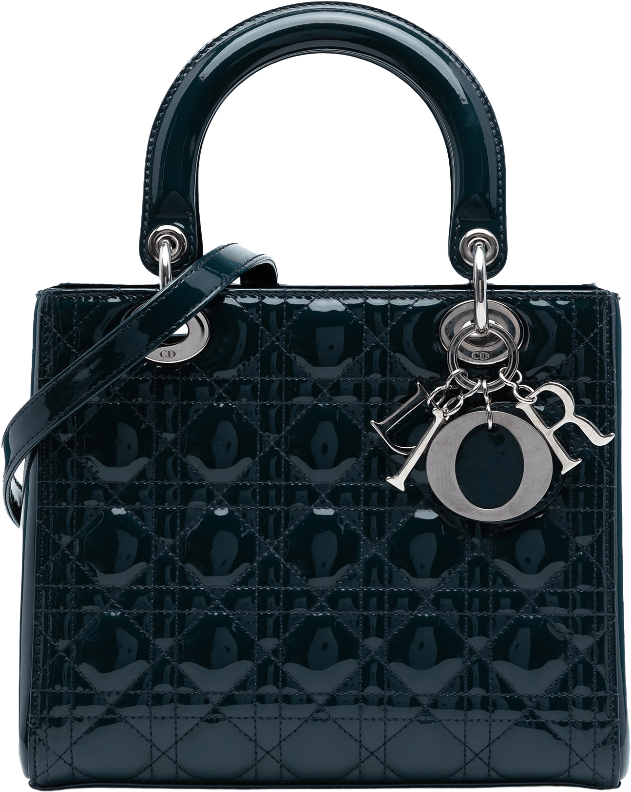 Dior Medium Patent Cannage Lady Dior, från Luxclusif, i färgen dark green.