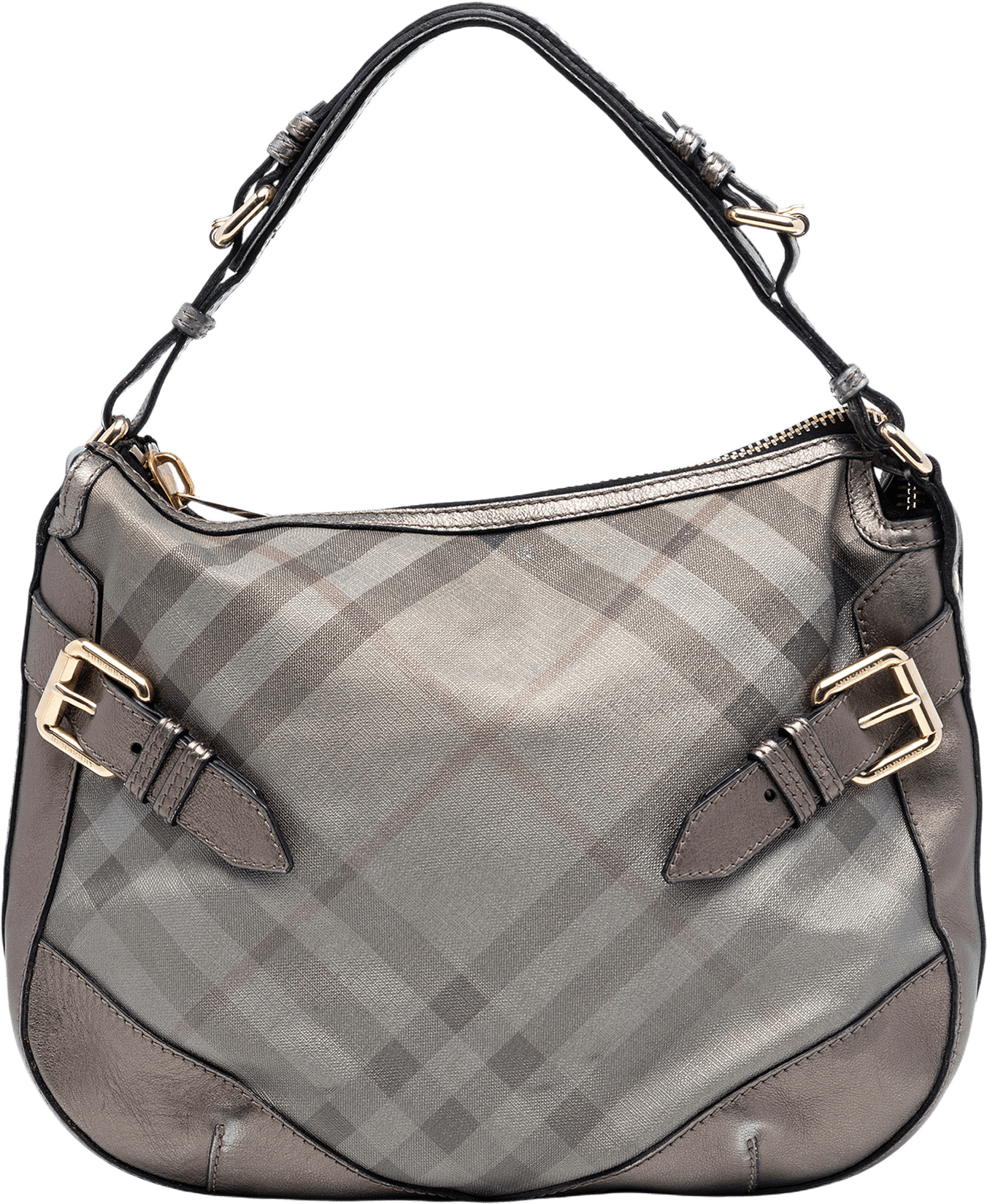 Burberry Supernova Check Coated Canvas And Metallic Leather Shoulder Bag, från Luxclusif, i färgen gray.