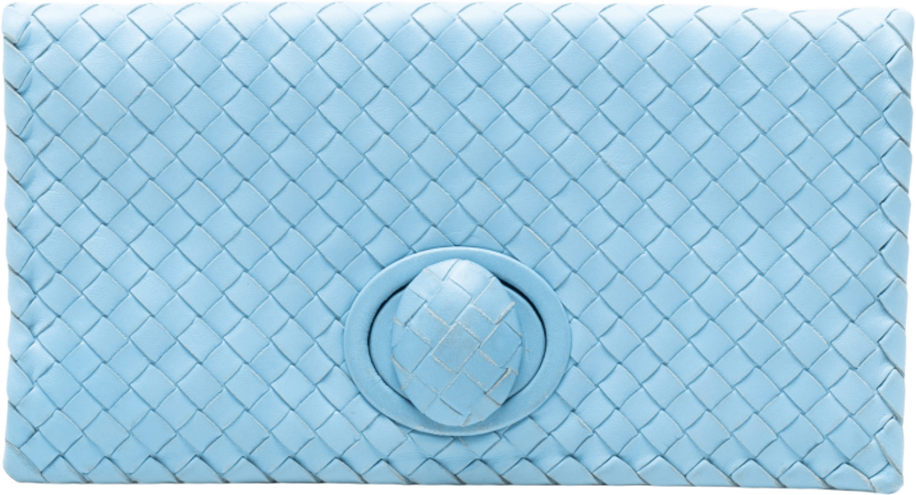 Bottega Veneta Nappa Intrecciato Turn Lock Clutch, från Luxclusif, i färgen light blue.