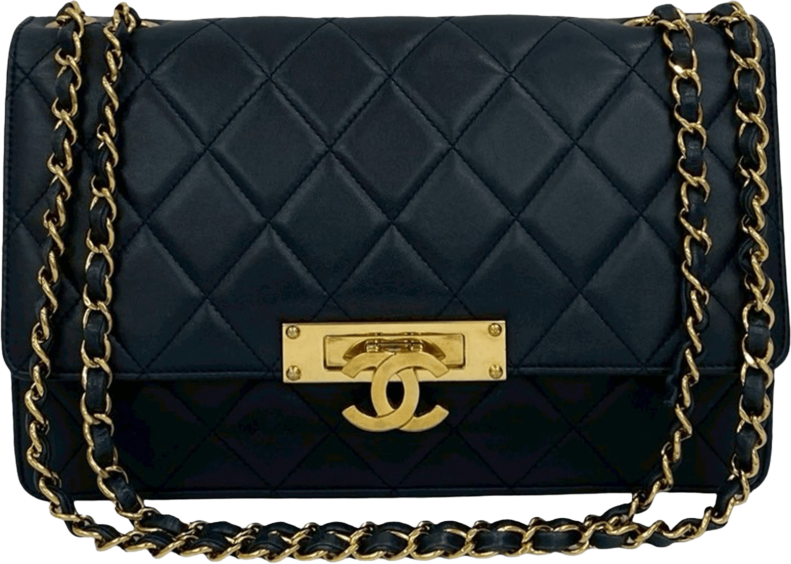 Chanel Quilted Lambskin Golden Class Flap, från Luxclusif, i färgen navy.