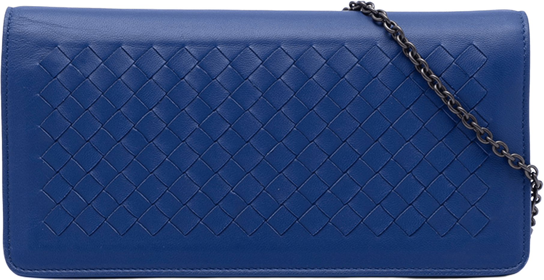 Bottega Veneta Nappa Intercciato Flap Wallet On Chain, från Luxclusif, i färgen blue.